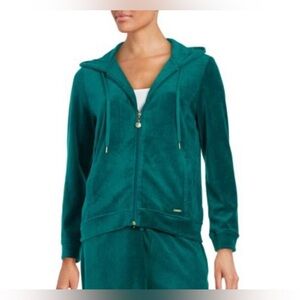 IMNYC Emerald Dark Green Velour Jacket from Lord & Taylor w/ cz rose gold pull